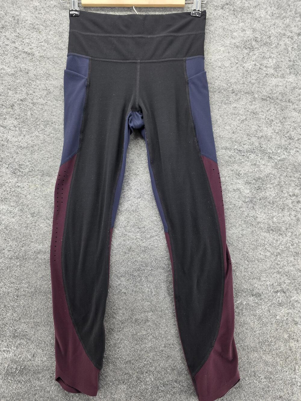 Athleta Pants Womens XS Black Blue High Rise Colorblock Perforated Leggings